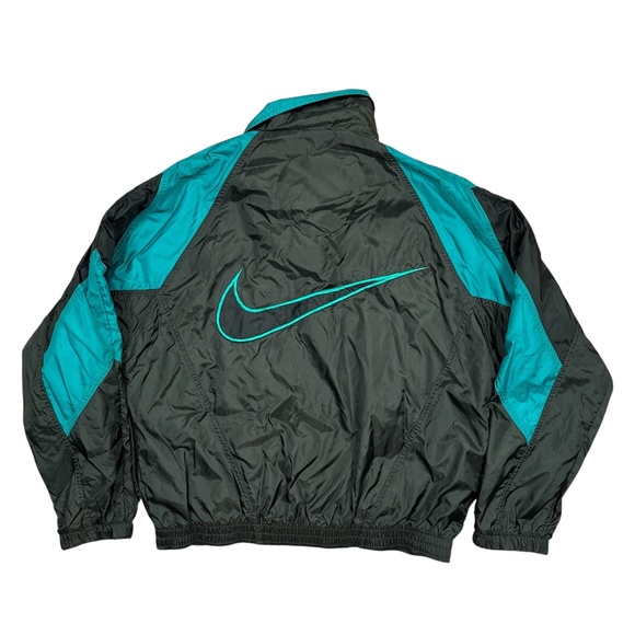 Vintage 90s Nike Jacket Black Teal Green Windbreaker Jacket Mens Small - Picture 1 of 10